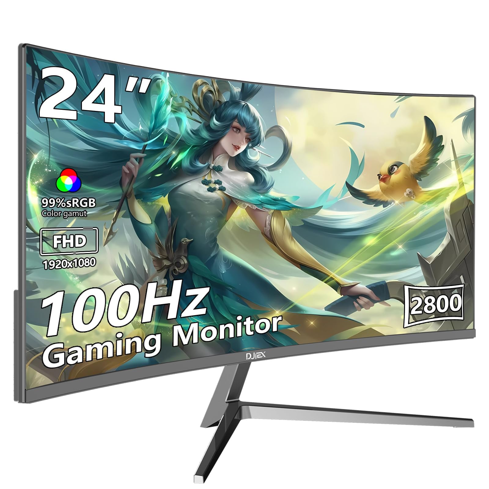 24 inch Curved Monitor FHD 1920x1080p 100Hz Refresh Rate 16:9 Aspect Ratio Ergonomic Tilt Home Office Gaming Monitor Sync Visual Experience for Work & Play Support Wall Mount Install
