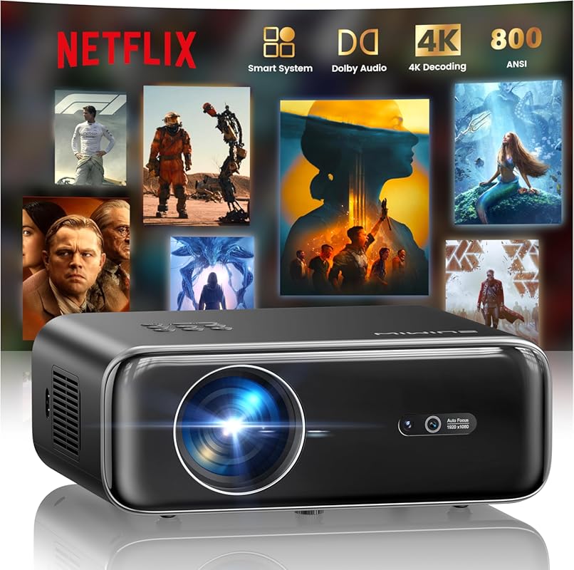 Smart Outdoor Projector with Wi-Fi, Bluetooth: 4K, 800 ANSI, Dolby Aud