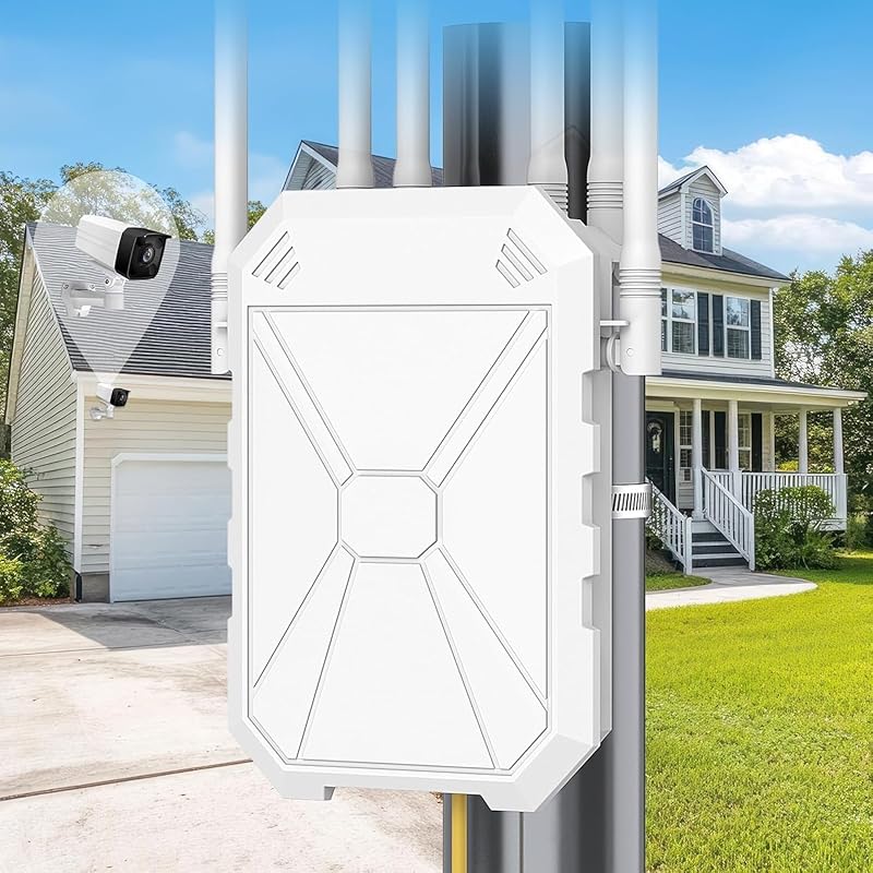 AC1200 Outdoor WiFi Extender with 6 Antennas, Weatherproof Signal Boos