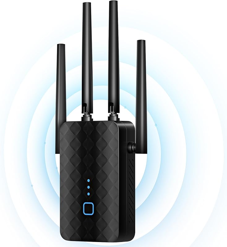 Dual-Band WiFi Extender with 1.2Gbps speed covers 10000 sq.ft and has