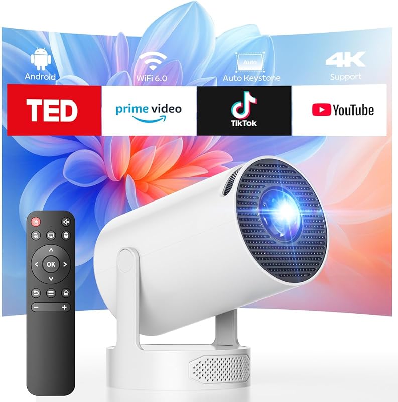 Mini Portable Projector: Smart, WiFi, Bluetooth, 4K Support, Built-in