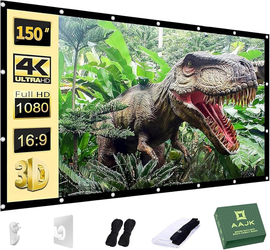 AAJK 150 Inch Washable Projector Screen, 16:9, Foldable and Anti-Creas