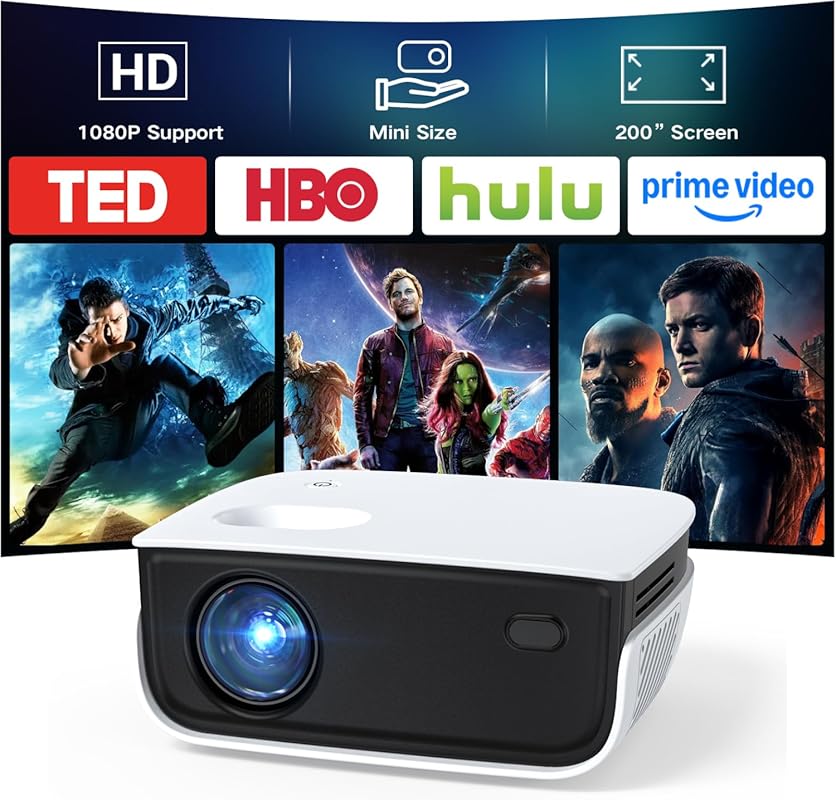 NICPOW Portable Outdoor Mini Projector with 1080P, 200