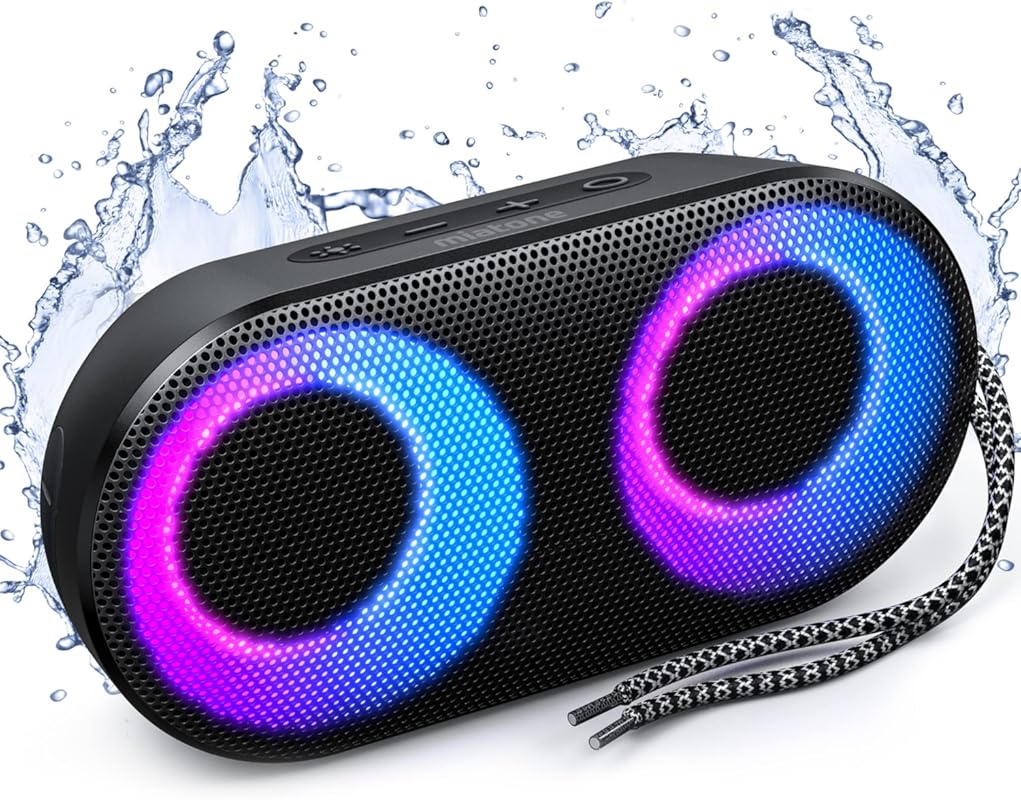 MIATONE Drum Shower Speaker with LED Lights, IPX7 Waterproof Bluetooth