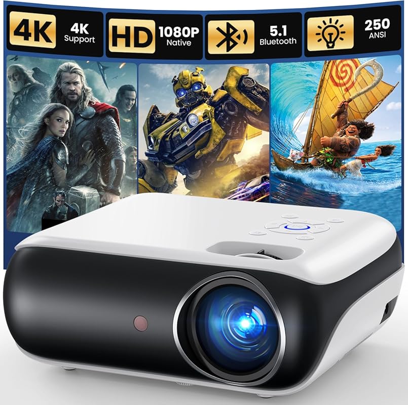 HAPPRUN 1080P Bluetooth Mini Projector with Built-in Speaker for Gamin