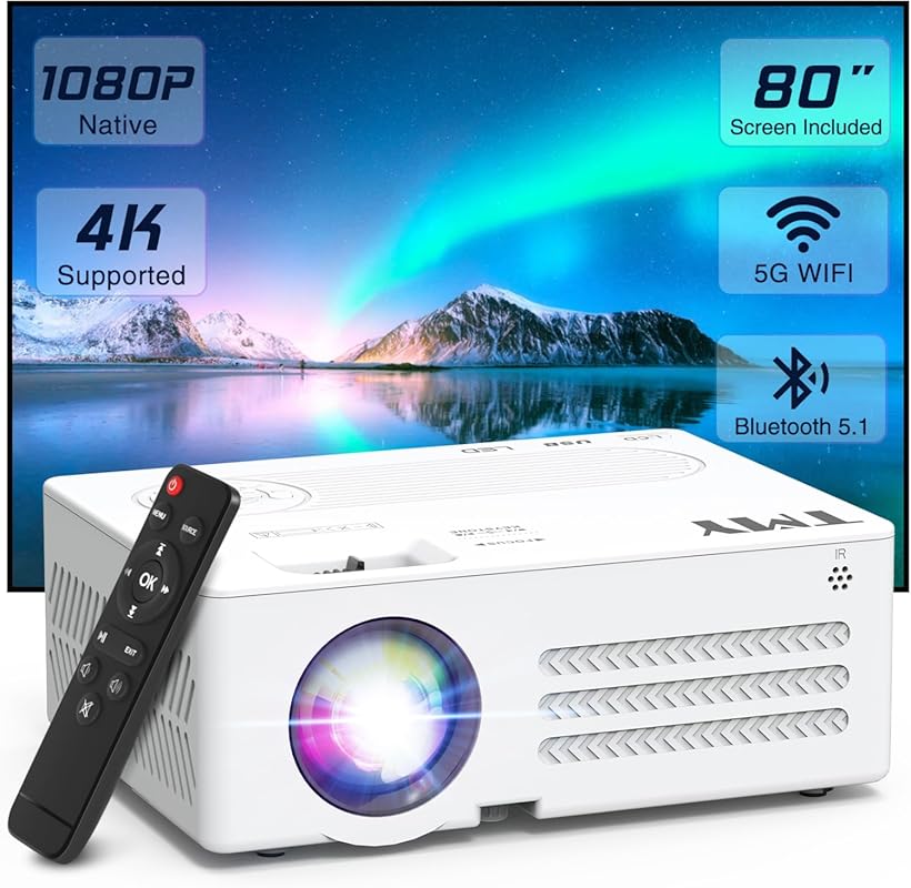 80-inch Outdoor Projector with WiFi and Bluetooth, 1080P Native Resolu