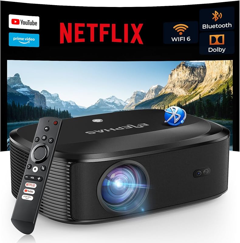 4K WiFi and Bluetooth Outdoor Projector Compatible with Streaming Apps