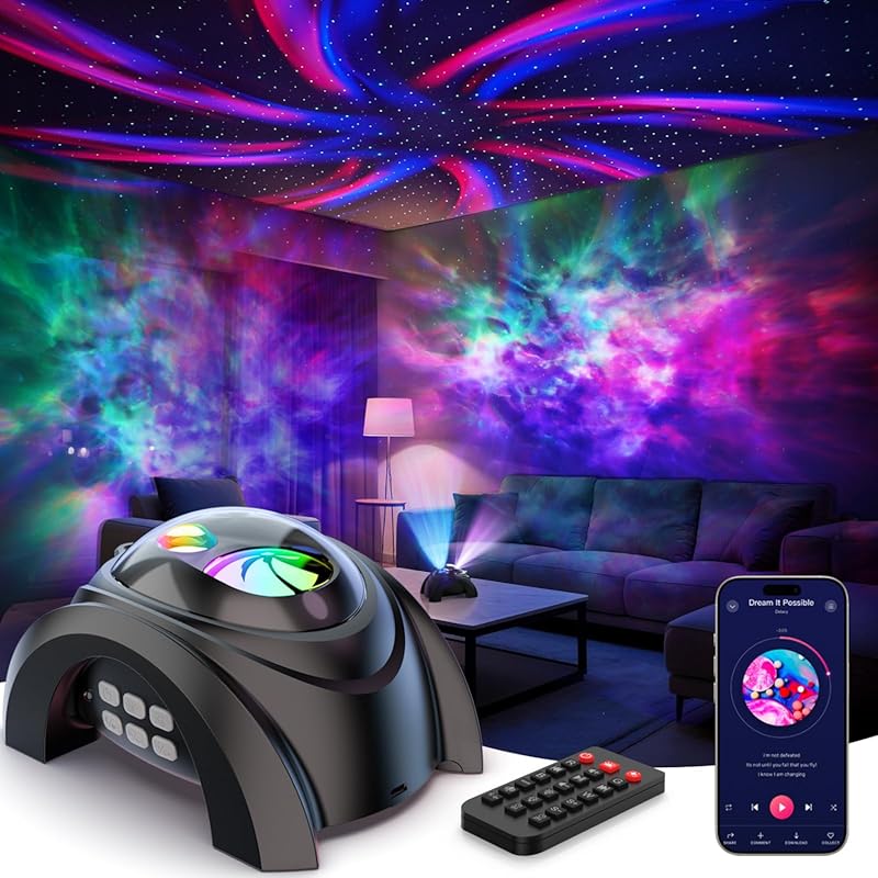 Rossetta Dual Lens Galaxy Projector with White Noise and Remote for Ki