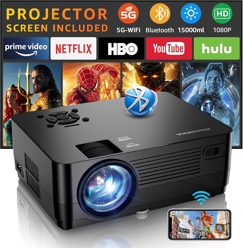 1080P Full HD Projector with 5G WiFi, Bluetooth, 18000LM Brightness, a