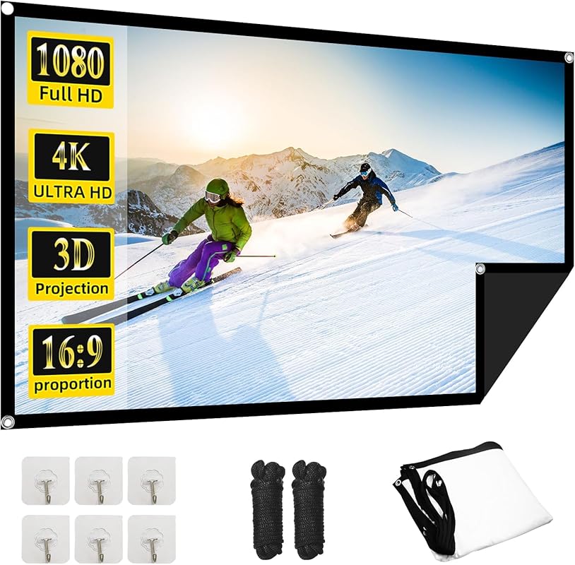 60 Inch Portable 4K HD Projector Screen for Camping and Outdoor Movie 