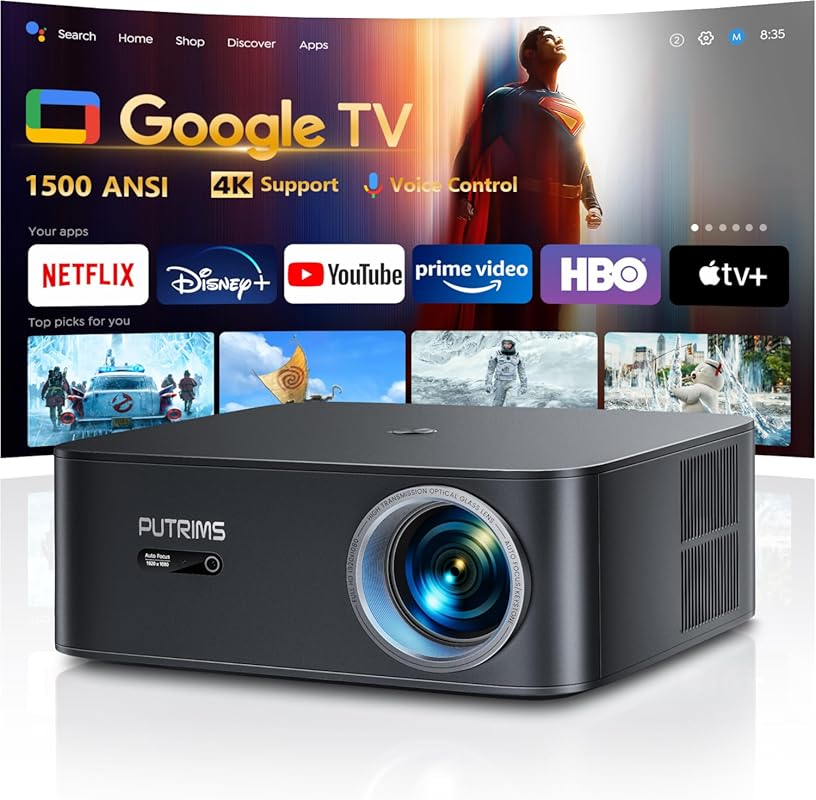 Smart Projector with WiFi 6 and Bluetooth, 4K Support, Outdoor Movie P