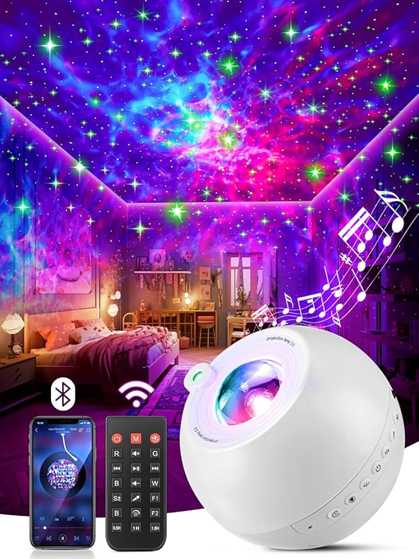 One Fire Galaxy Projector with 360 Modes, White Noise, and Bluetooth f