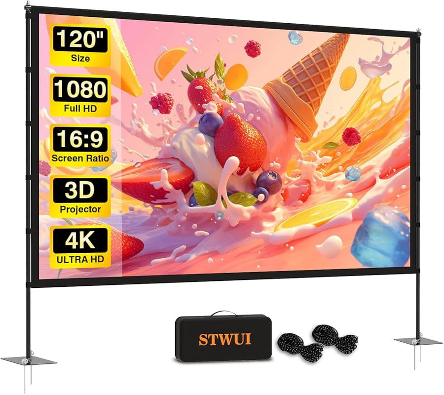 120 Inch Portable Projector Screen with Stand for Indoor and Outdoor M
