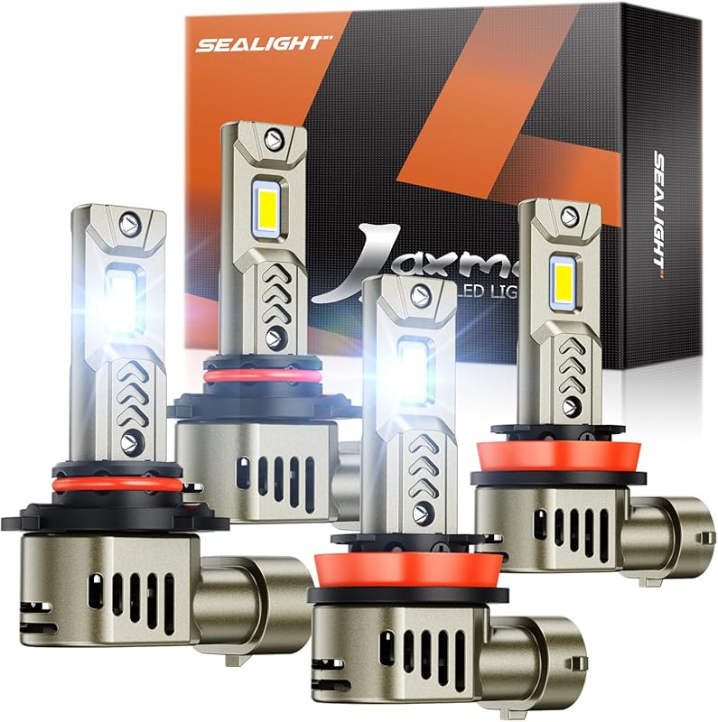 SEALIGHT 9005/HB3 and H11/H8/H9 LED Bulb Pack of 4, Super Bright, Long