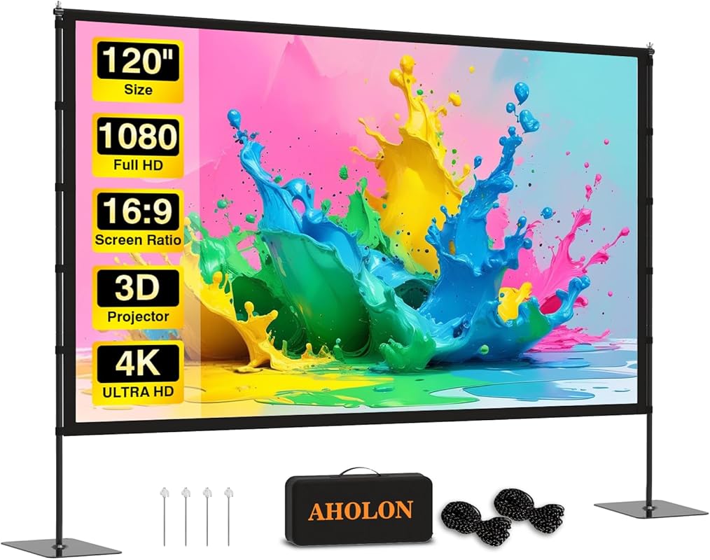 120 Inch Outdoor Projector Screen with Stand for Home Theater and Back