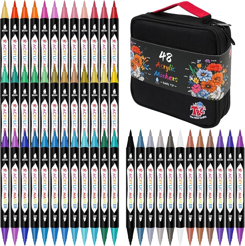 TBC The Best Crafts 48 Colors Dual Tip Acrylic Paint Markers, Double z