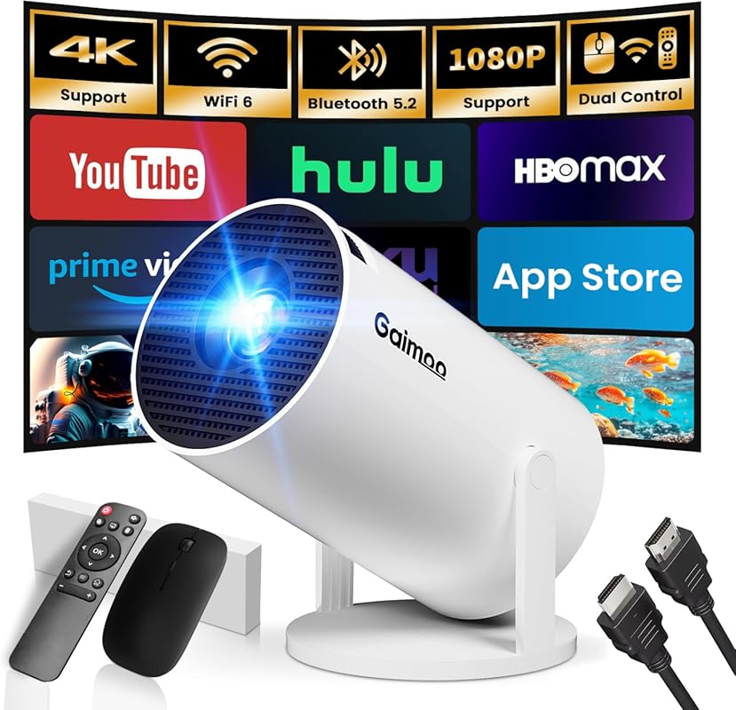 Compact WiFi and Bluetooth smart projector with 4K support, auto keyst