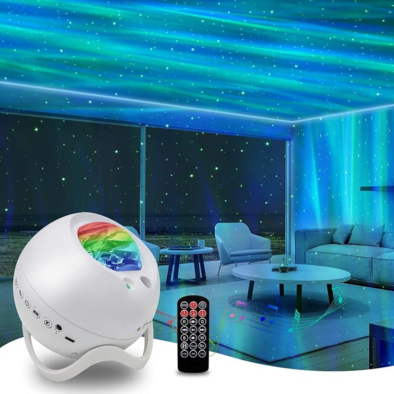 Northern Lights Galaxy Projector with Bluetooth, White Noise, and Remo