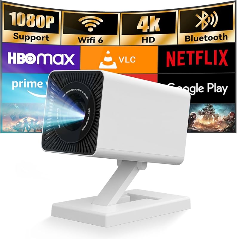 Smart Portable Projector with 1080P/4K Support, Auto Keystone Correcti