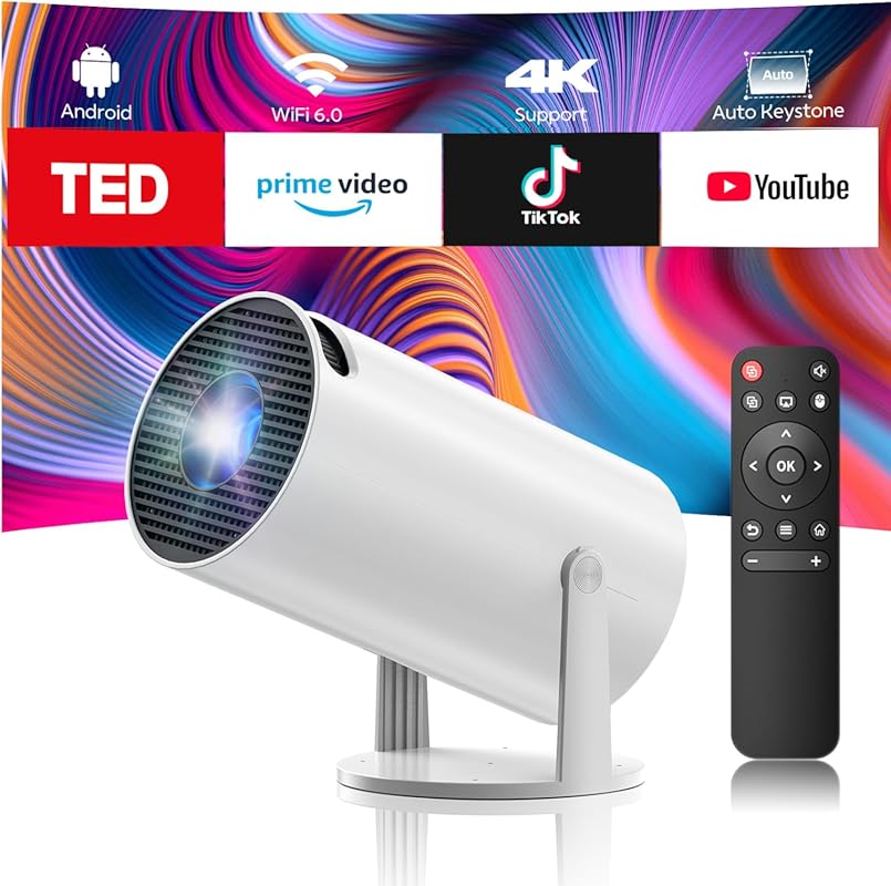 Projector with WiFi and Bluetooth, Mini Projector, 4K 1080P Support Po