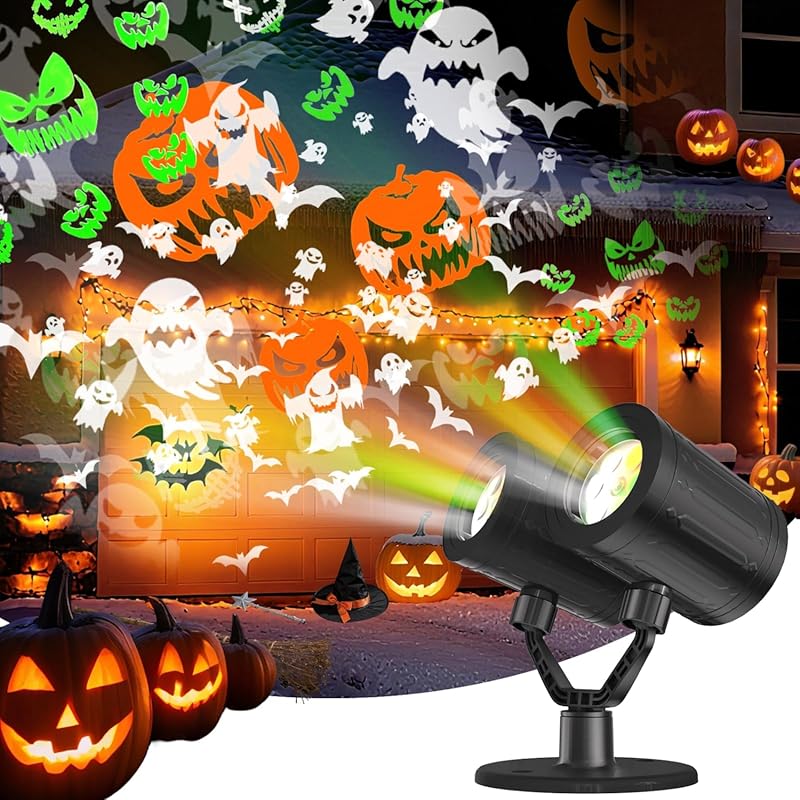 Dual Head Halloween Projector with Timer and Waterproof Ghost and Pump