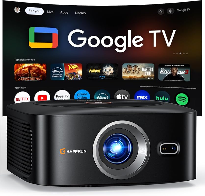 1500 ANSI Google TV Smart Projector for Ceiling Mounting with Dolby So