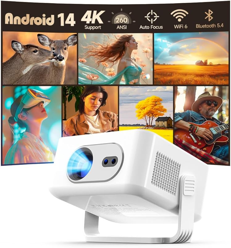 2026 Android 14 Smart Projector 4K & 8K Support, Portable Projector wi