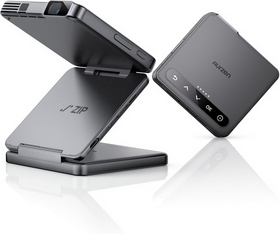 Aurzen ZIP Tri-Fold DLP Mini Projector with Bluetooth 5.4, 5000mAh Bat