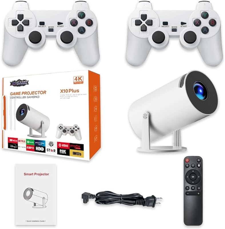 X10 Plus Retro Game Console with 4K HD Projector and 10,000+ Games, Wi