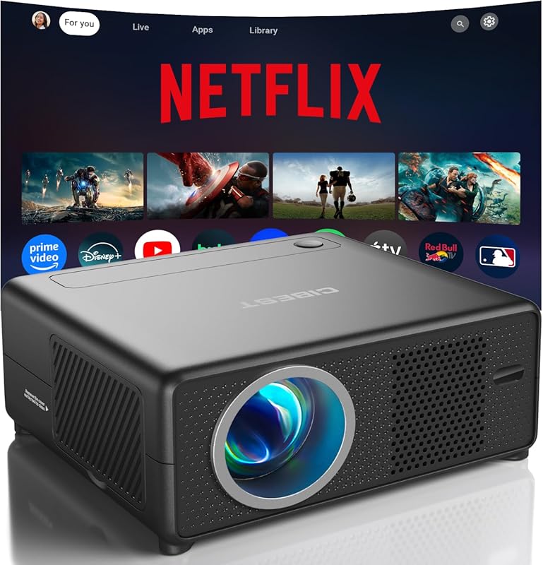 CiBest Mini Projector with WiFi and Bluetooth, Compatible with Netflix