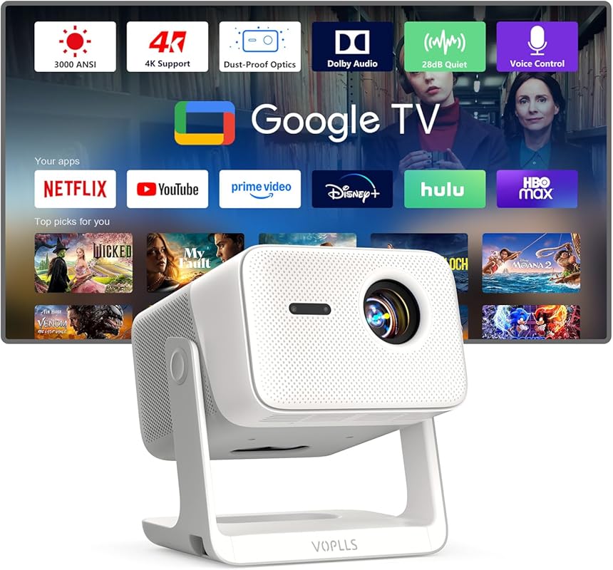 3000 ANSI 4K Outdoor Projector with Google TV, WiFi, Bluetooth, Dolby,