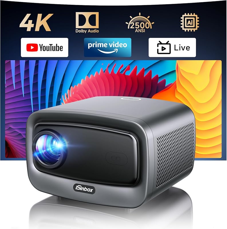 4K Smart Outdoor Projector with 2500 ANSI Lumens, WiFi 6, Bluetooth 5.