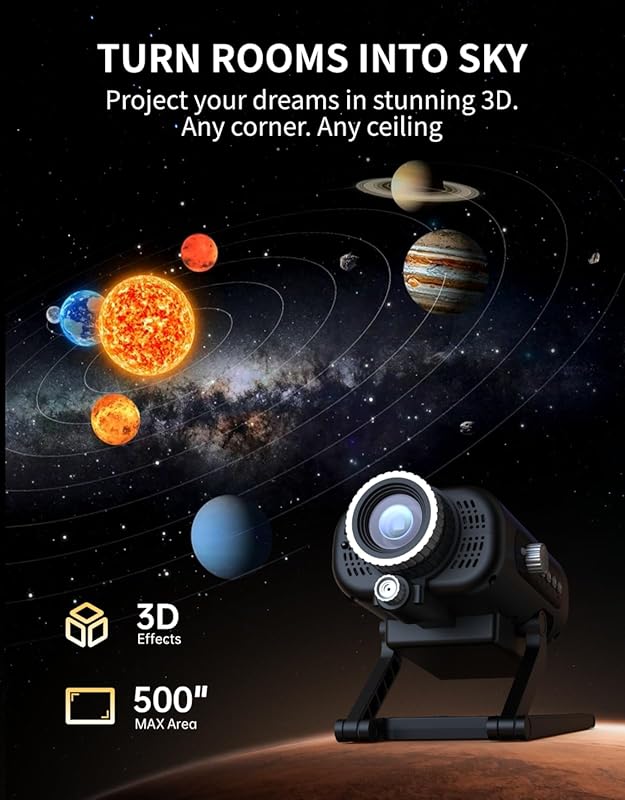 3D Galaxy Projector for Full-Room Immersive Star Display, Large Area N