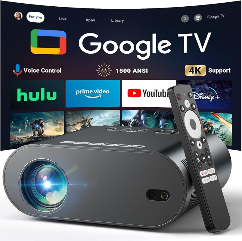 Portable 4K UHD Smart Projector with Google TV and Voice Control, Wi-F