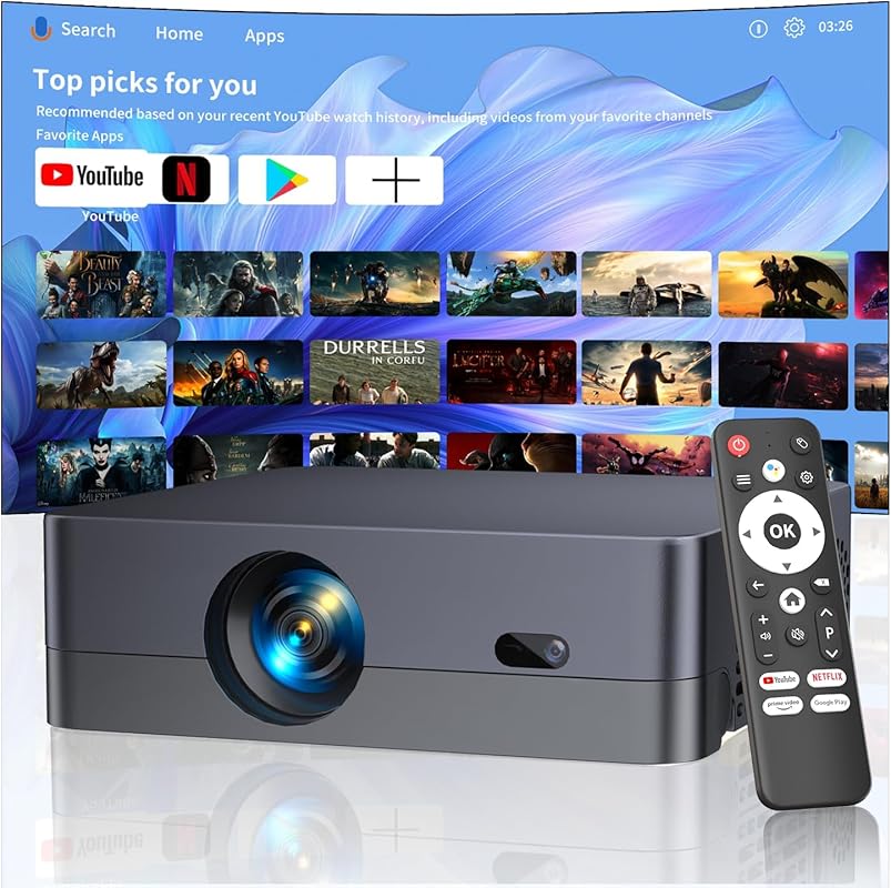 Outdoor 1080P Short Throw Projector with WiFi, Bluetooth, Built-in Spe