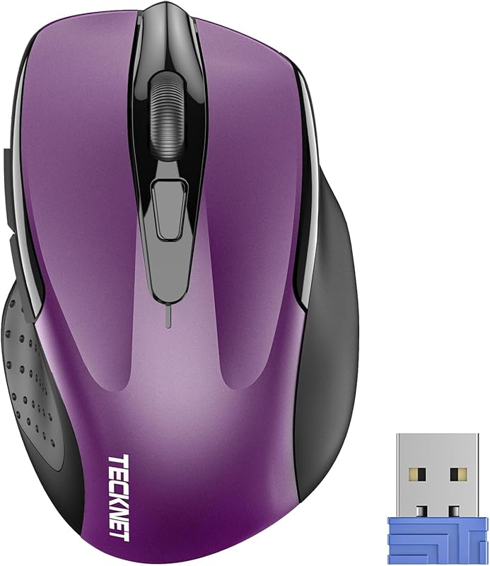 TECKNET Ergonomic Wireless 2.4G Optical Mouse - 6 Buttons, 2600 DPI, 2