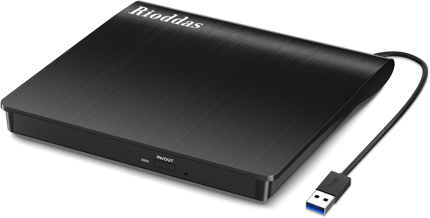 Portable USB 3.0 External CD/DVD Drive: +/-RW Burner & Reader for Lapt