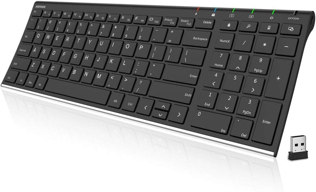 Arteck Stainless Steel Ultra Slim Wireless Keyboard with Numeric Keypa