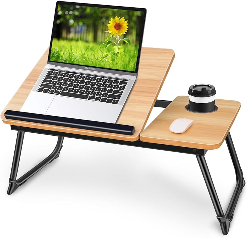 Adjustable Laptop Bed Desk with Cup Holder: Foldable, Portable Tray Ta