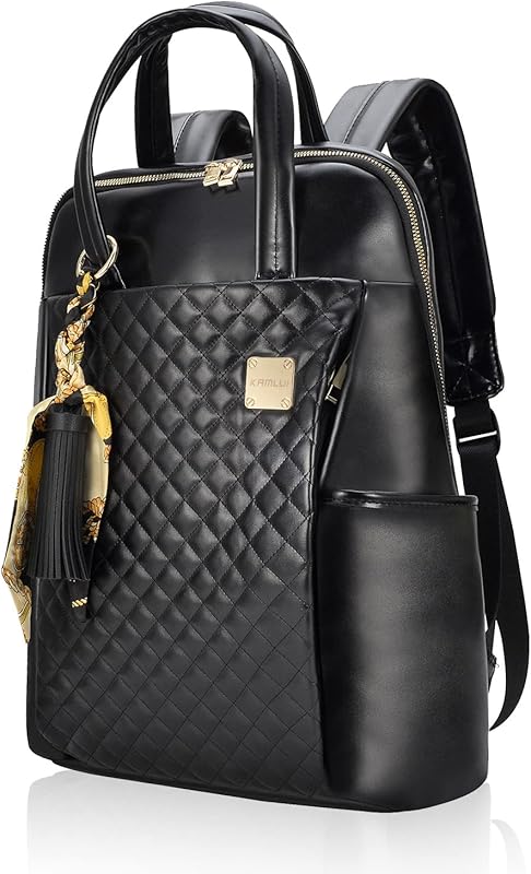 Slim PU Leather Laptop Backpack for Women: Stylish 15.6
