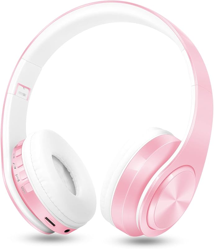 RAT TAIL V5.0 Pink Bluetooth Headphones: Foldable Wireless Over-Ear St