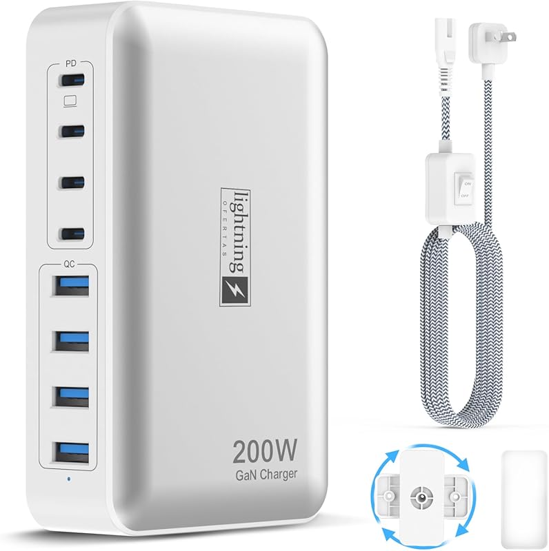 200W 8-Port USB C GaN Charging Station, 65W Fast Charger for Devices