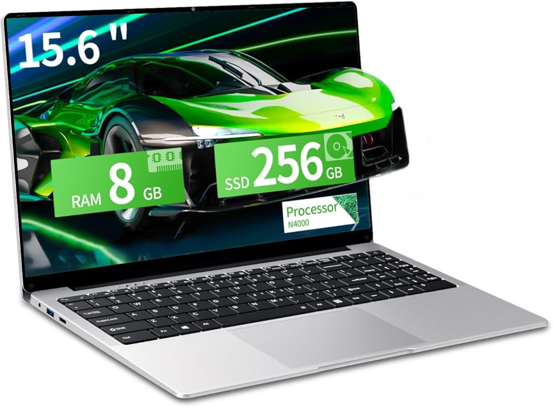 15.6 Inch HD Gaming Laptop with N4000, 8GB RAM, 256GB SSD, WiFi 5, Min