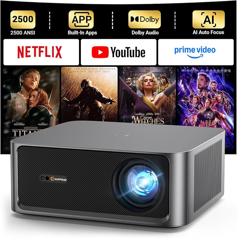 HAPPRUN 2500 ANSI Lumens 4K Outdoor Projector with WiFi 6, Bluetooth 5